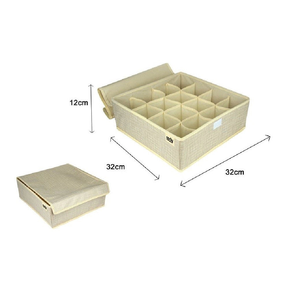 Trade Shop - Porta Oggetti Tessuto Organizer Contenitore Biancheria 16 Posti 32x32x12cm 69719 -