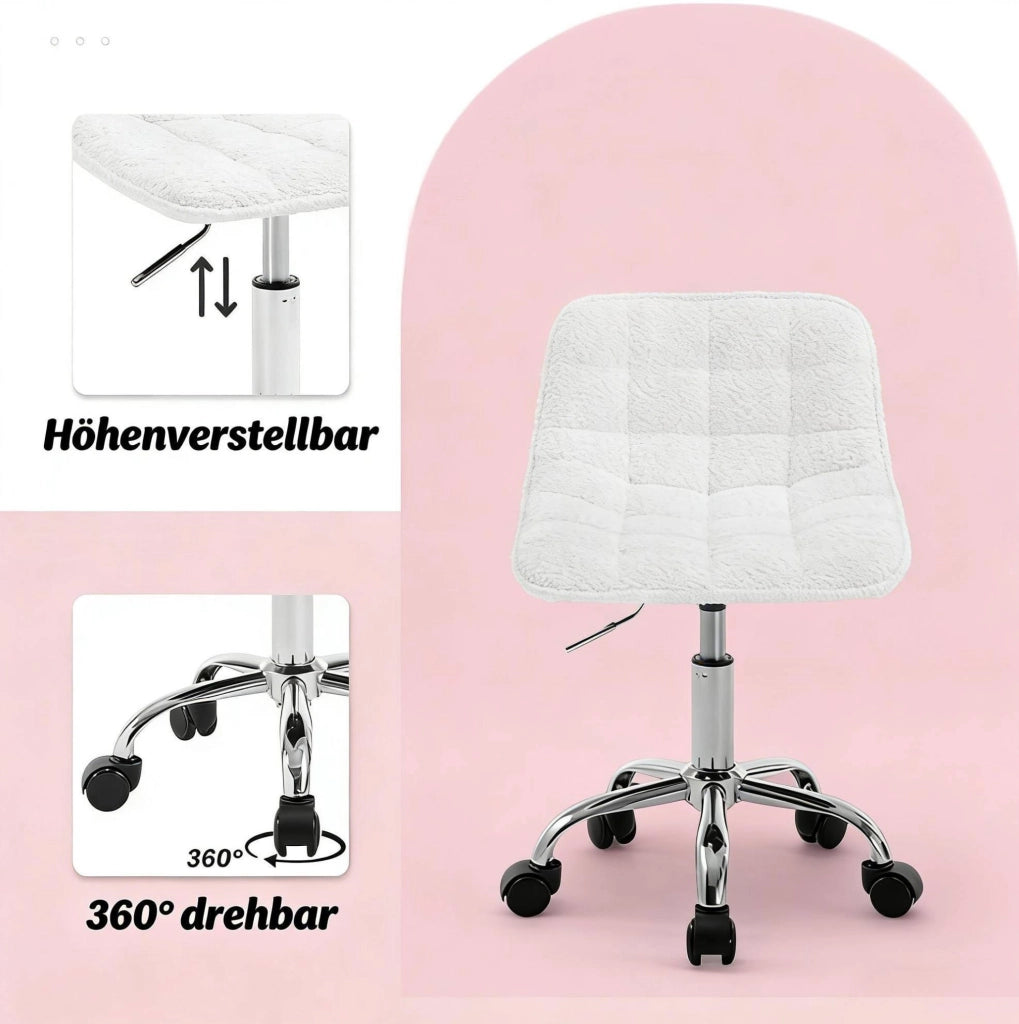 Sedia da ufficio girevole in chenille bianca con altezza regolabile 40-47,5 cm