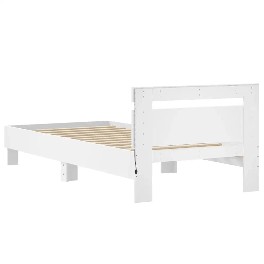 Giroletto con Testiera e LED-Struttura Letto con testiera Bianco 75x190 cm 921588