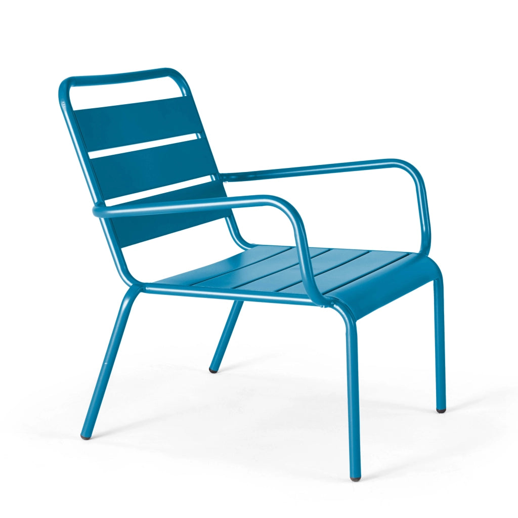 Oviala - Poltrona relax e poggiapiedi in metallo blu pacifico