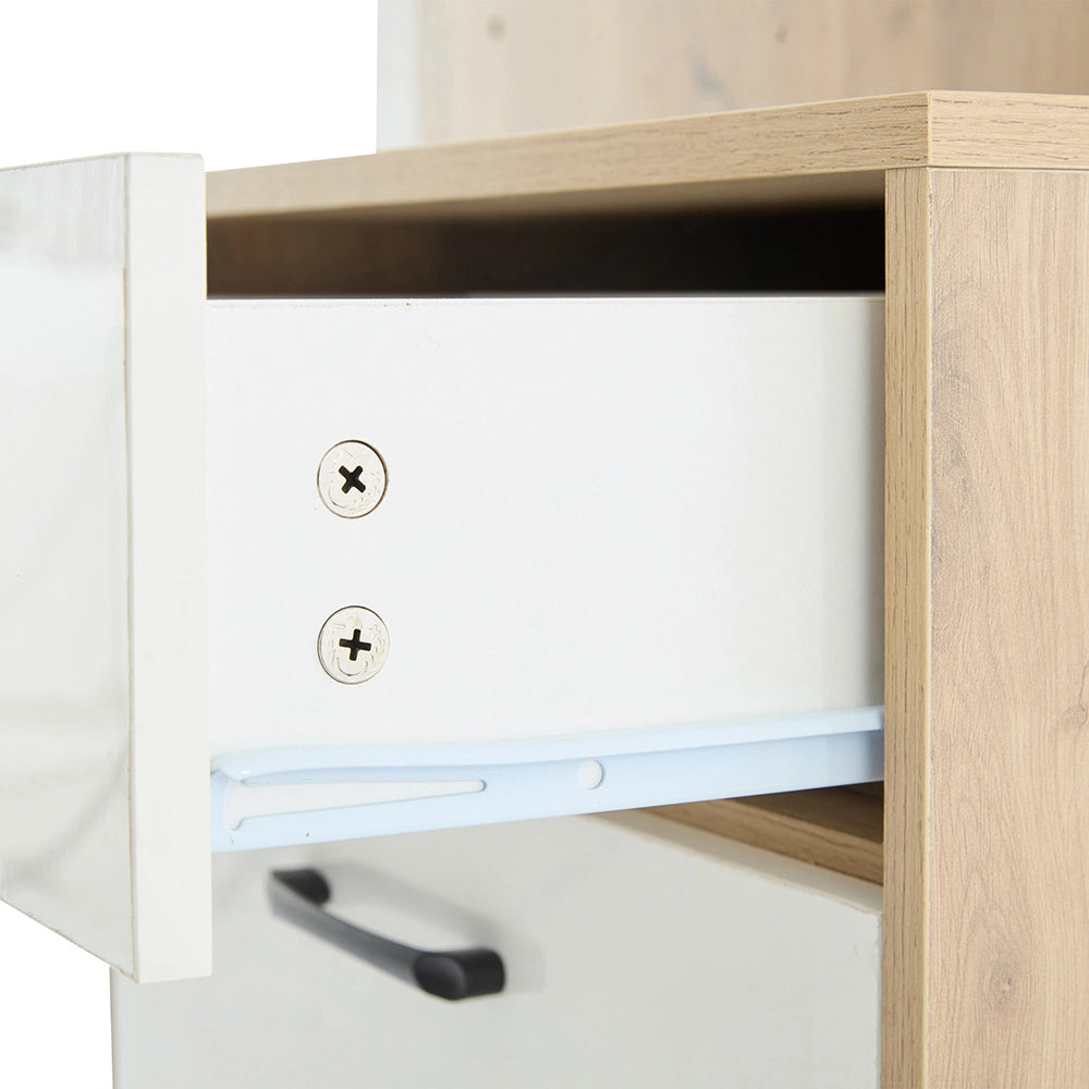 Vestiaire con specchio e panchina - Xylo - 100x38,5x190 cm - Bianco e legno naturale - Compatto, con cassetto e 2 armadi, ampio spazio