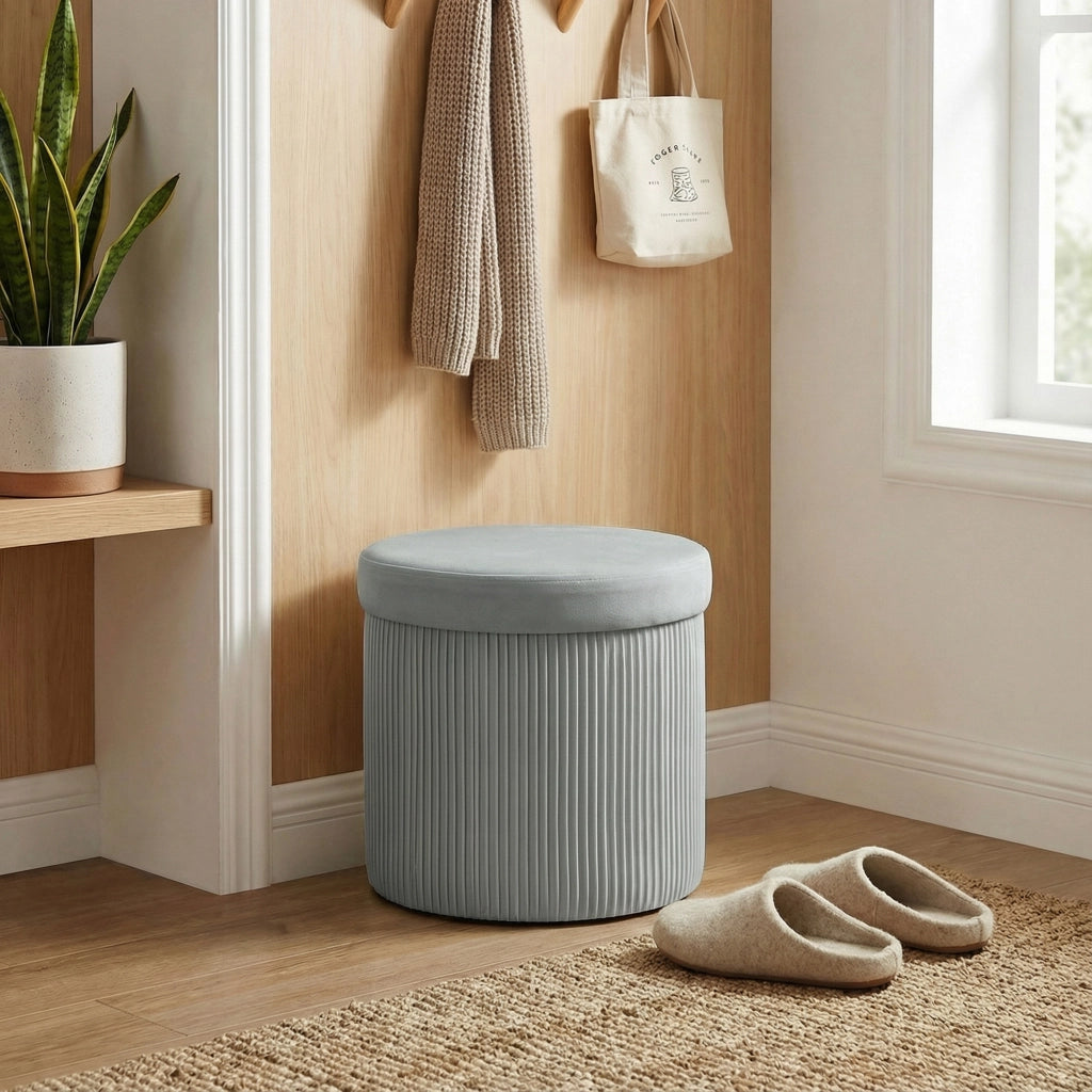 Pouf con Cassetti Pieghevole ¨C Zephmum ¨C 38x38x38 cm Grigio Scuro Tessuto Velluto