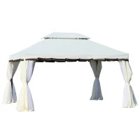 Gazebo da Giardino, Tenda Padiglione con Doppio Tetto, Pareti e Zanzariere Rimovibili, 4 x 3 m, Bianco