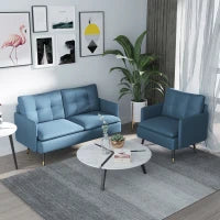 Poltrona Moderna da Soggiorno e Camera da Letto con Seduta Imbottita e Tessuto Effetto Lino, 76x68x80 cm, Blu