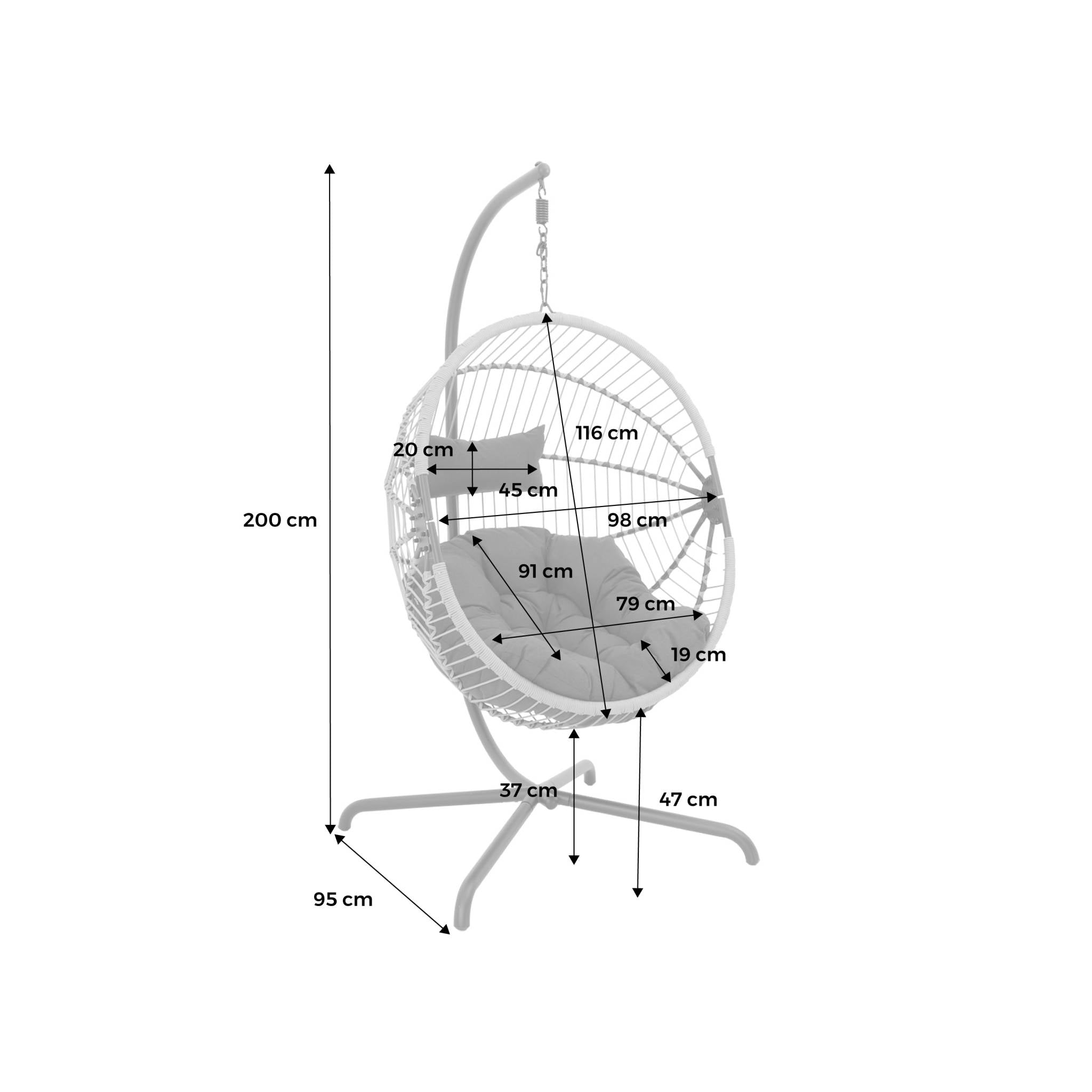 Uovo sospeso acciaio poliestere, beige
