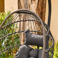 Poltrona sospesa in acciaio, rattan, poliestere, antracite