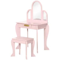 Tavolo per Trucco per Bambine 3-6 Anni con Sgabello, Cassetti e Specchio Coordinato in Acrilico, Rosa