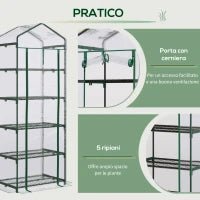 Mini Serra da Giardino e Terrazza per Piante a 5 Ripiani in Acciaio con Copertura in PVC, 69x49x193 cm, Verde