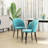 Set 2 Sedie da Salotto e Sala da Pranzo Imbottite, in Metallo e Tessuto Effetto Velluto Verde Chiaro, 52x54x79 cm