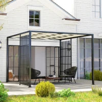 Pergola per Esterno 3x3 m con Copertura Ondulata e Pannelli Laterali, in Metallo e Poliestere Nero