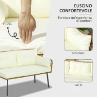 Salotto da Giardino in Rattan PE con Chaise Longue, Divano 2 Posti e Tavolino, Crema