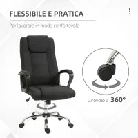 Sedia da Ufficio Ergonomica, Basculante e Imbottita con Altezza Regolabile, 62x76x110-119 cm, Nero
