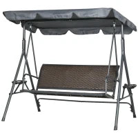 Dondolo da Giardino 3 Posti in Rattan PE e Acciaio con Tettuccio Regolabile e Portabicchieri, 204x112x150 cm