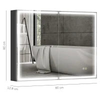 Armadietto a Specchio d Bagno con Luci LED e Ripiani Regolabili, in Vetro e Alluminio, 80x12.8x60 cm, Nero