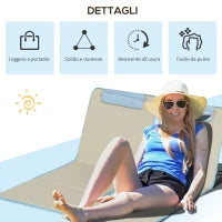 Set 2 Sdraio da Spiaggia Pieghevoli con Schienale Regolabile e Poggiatesta, 53x124x35-45 cm, Beige e Azzurro