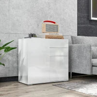 Credenza Moderna con 2 Armadietti e 2 Cassetti con Apertura a Pressione, 79x36x74cm, Bianco Lucido