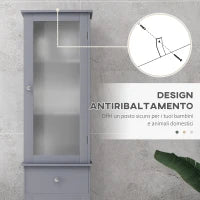 kleankin Mobile Colonna Bagno Salvaspazio con Armadietto, Cassetto e Ripiani in MDF, 40x27x171.5cm, Grigio
