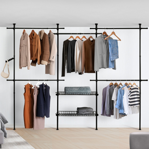 IDMarket - ELIOT armadio telescopico estensibile 209/305 cm 5 armadi + 2 cestini in metallo nero