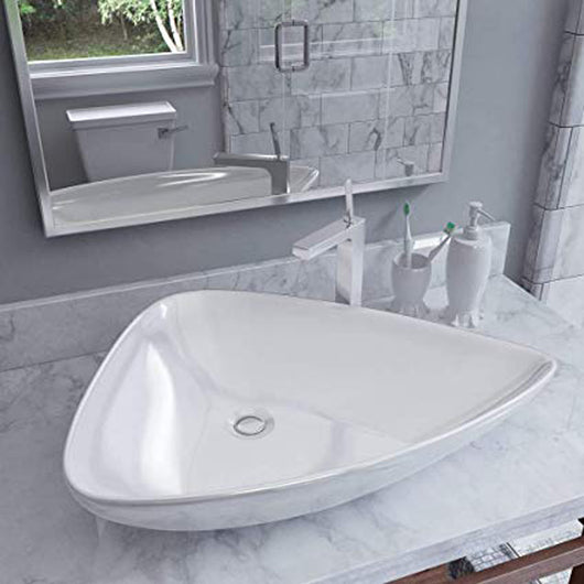 Lavabo da appoggio ceramica bianco triangolare arredo bagno 68x47,5x12,5 cm
