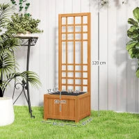 Fioriera con Traliccio per Rampicanti con Foro di Drenaggio e Fodera, in Legno, 40x40x120 cm, Marrone