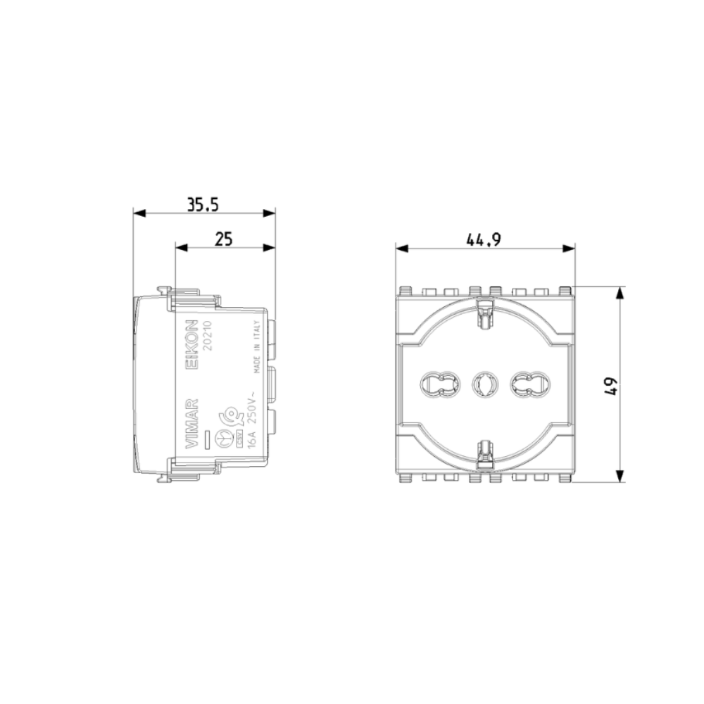 Vimar serie eikon presa 2p+t 16a 250v standard italiano universale sicury *** colore bianco, confezione 1