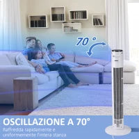 Ventilatore a Torre 45W a 3 Modalità e 3 Velocità con Timer da 12h, in ABS, Ø32 x 96A cm, Nero e Bianco