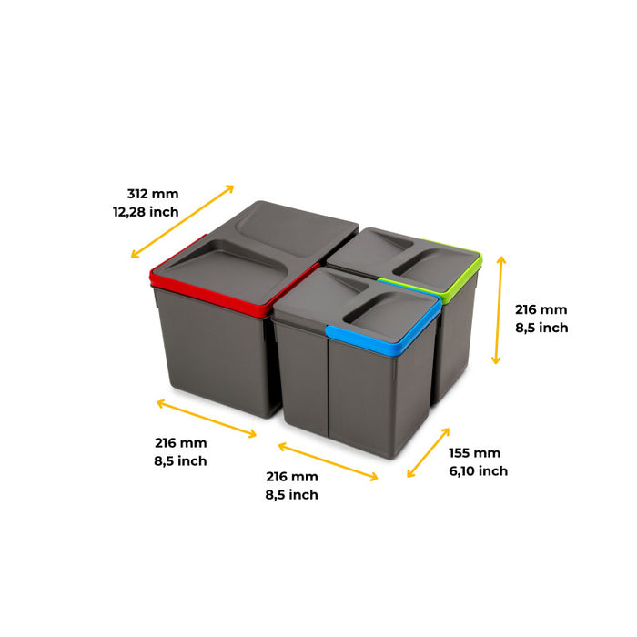Emuca Base per cassetto da cucina Recycle, 2 scomparti, modulo 600 mm, Grigio antracite Tecnoplastica