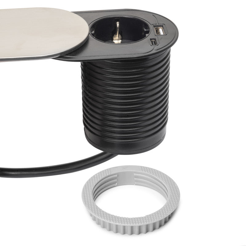 Emuca Caricabatterie wireless Airtop 2, con USB A, D.60mm, 5V DC / 2.1A (USB-10W/Qi-10W), Tecnoplastica, Nero