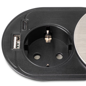 Emuca Caricabatterie wireless Airtop 2, con USB A, D.60mm, 5V DC / 2.1A (USB-10W/Qi-10W), Tecnoplastica, Nero