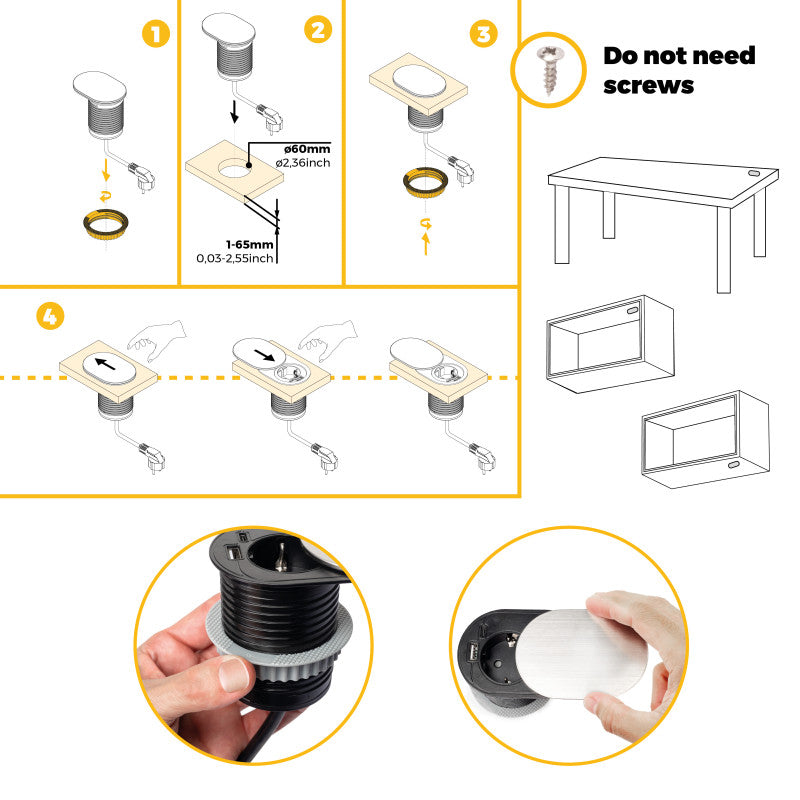 Emuca Caricabatterie wireless Airtop 2, con USB A, D.60mm, 5V DC / 2.1A (USB-10W/Qi-10W), Tecnoplastica, Nero