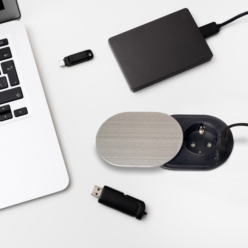 Emuca Caricabatterie wireless Airtop 2, con USB A, D.60mm, 5V DC / 2.1A (USB-10W/Qi-10W), Tecnoplastica, Nero