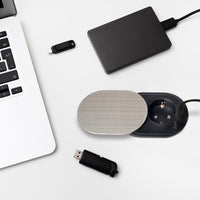 Emuca Caricabatterie wireless Airtop 2, con USB A, D.60mm, 5V DC / 2.1A (USB-10W/Qi-10W), Tecnoplastica, Nero