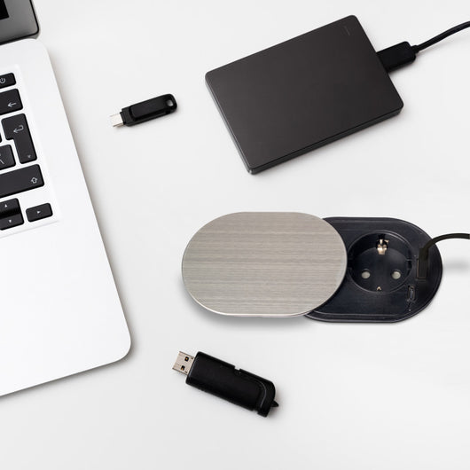 Emuca Caricabatterie wireless Airtop 2, con USB A, D.60mm, 5V DC / 2.1A (USB-10W/Qi-10W), Tecnoplastica, Nero