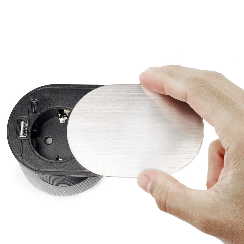 Emuca Caricabatterie wireless Airtop 2, con USB A, D.60mm, 5V DC / 2.1A (USB-10W/Qi-10W), Tecnoplastica, Nero