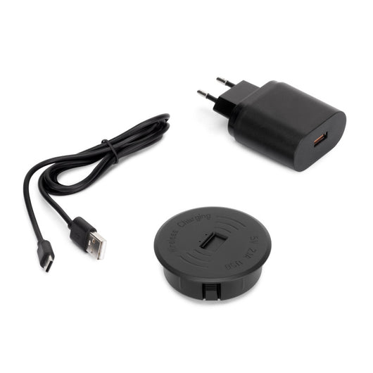 Emuca Caricabatterie wireless nascosto Airtop 2, D.60mm, 5V DC 2A (Qi-10W), Tecnoplastica, Nero