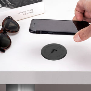 Emuca Caricabatterie wireless nascosto Airtop 2, D.60mm, 5V DC 2A (Qi-10W), Tecnoplastica, Nero