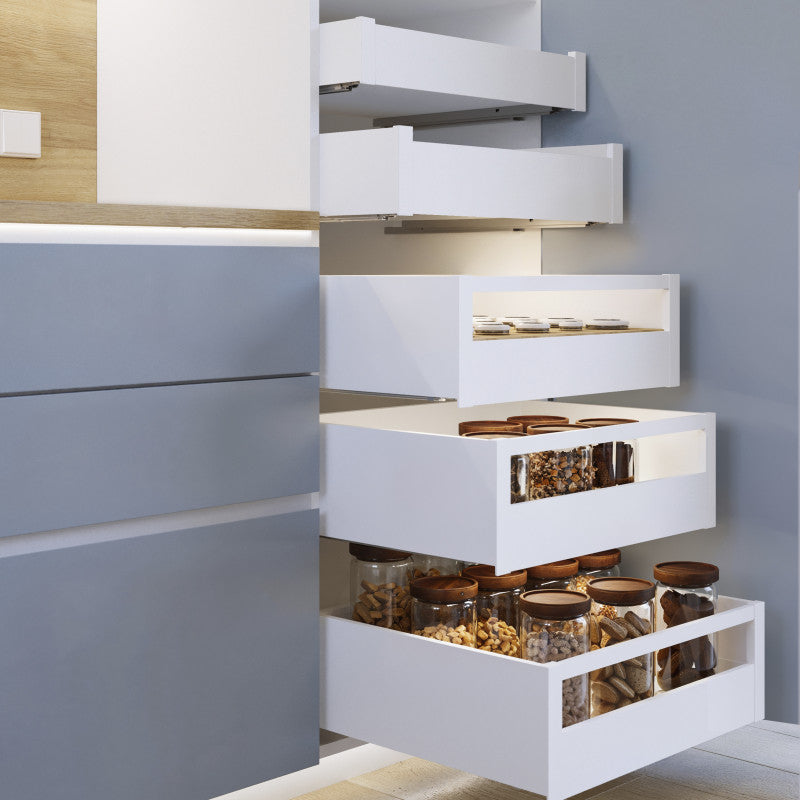 Emuca Cassetto esterno Protone 30kg, guide di estrazione totale con una chiusura soft, altezza 131mm, profondità 300m..