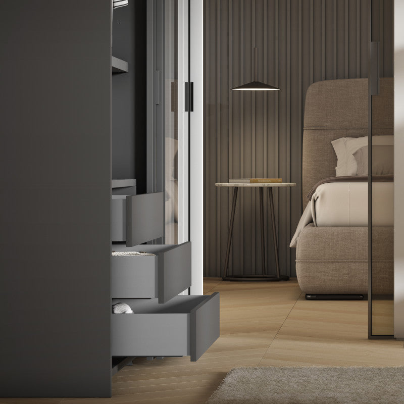 Emuca Cassetto esterno Vertex con regolazione 3D altezza 93mm, 40kg, profondità 500mm, Acciaio, Grigio antracite