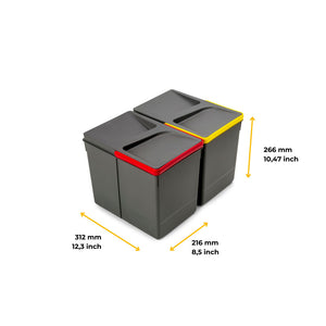 Emuca Contenitore per la raccolta differenziata Recycle Altezza Recycle 216 mm, 1x12 lt, Grigio antracite Tecnoplastica