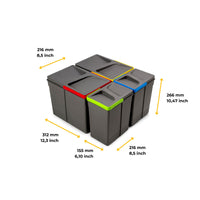 Emuca Kit di contenitori per la raccolta differenziata per cassetti da cucina Recycle Altezza Recycle 216 mm, 1x12lt, ..