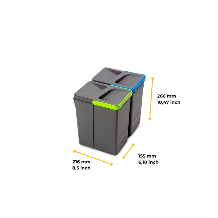 Emuca Kit di contenitori per la raccolta differenziata per cassetti da cucina Recycle Altezza Recycle 216 mm, 2x12 lt,..