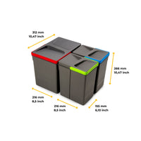 Emuca Kit di contenitori per la raccolta differenziata per cassetti da cucina Recycle Altezza Recycle 216 mm, 2x6 lt, ..