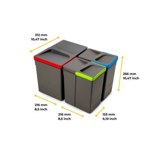 Emuca Kit di contenitori per la raccolta differenziata per cassetti da cucina Recycle Altezza Recycle 216 mm, 2x6 lt, ..