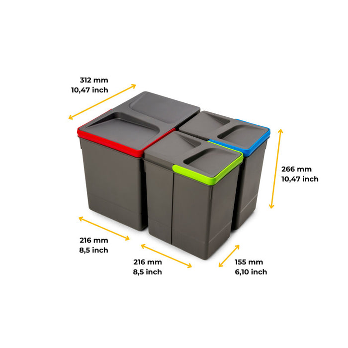 Emuca Kit di contenitori per la raccolta differenziata per cassetti da cucina Recycle Altezza Recycle 216 mm, 2x6 lt, ..