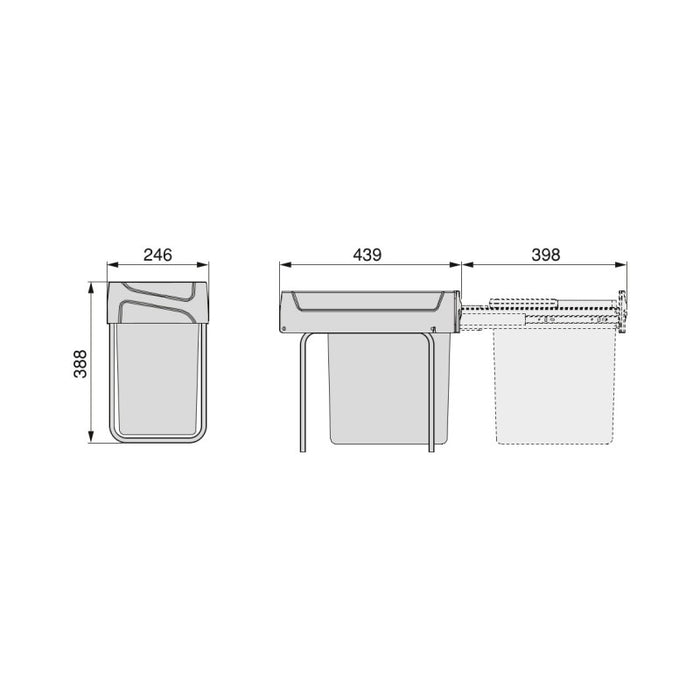 Emuca Kit di contenitori per la raccolta differenziata per cassetti da cucina Recycle Altezza Recycle 266 mm, 2x15 lt,..