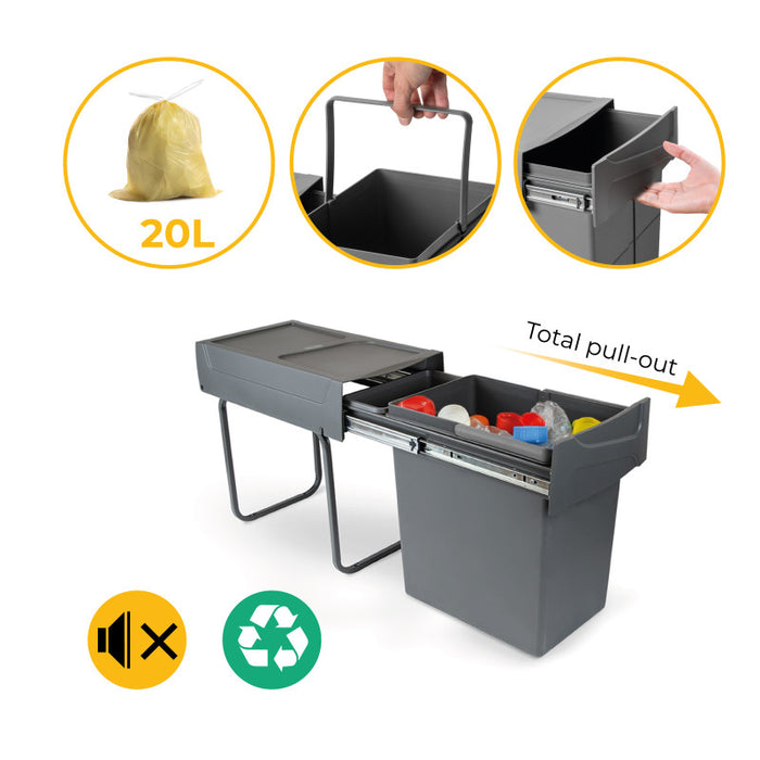 Emuca Kit di contenitori per la raccolta differenziata per cassetti da cucina Recycle Altezza Recycle 266 mm, 2x15 lt,..