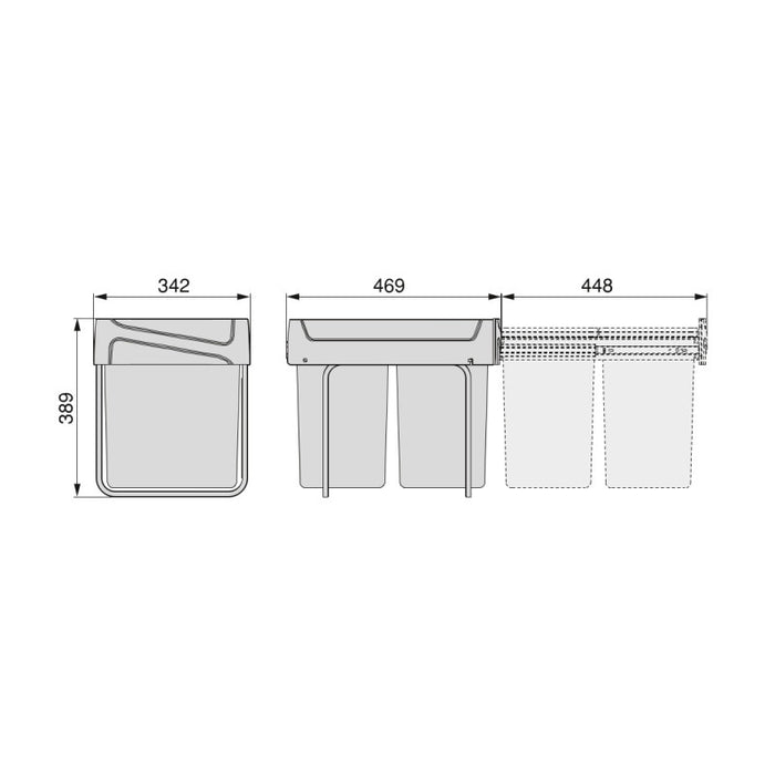 Emuca Kit di contenitori per la raccolta differenziata per cassetti da cucina Recycle Altezza Recycle 266 mm, 2x7 lt, ..
