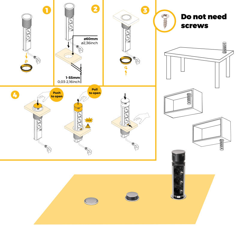 Emuca Lotto di 10 interruttori da incasso D21x21, Tecnoplastica, Bianco
