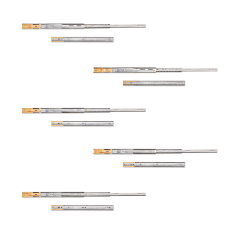 Emuca Lotto di 5 set guide per cassetti, a sfera, altezza 45 mm, profondità 500 mm, estraibili, chiusura soft, Nera