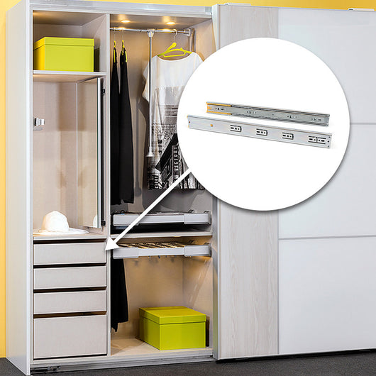 Emuca Lotto di 5 set guide per cassetti, a sfera, altezza 45 mm, profondità 500 mm, estraibili, chiusura soft, Nera